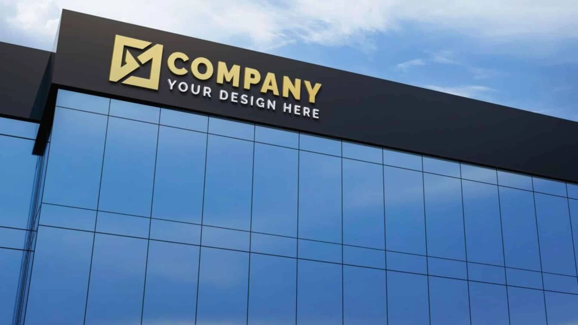 A modern signboard in Dubai showcasing bold typography and vibrant colors, mounted on a sleek building facade.