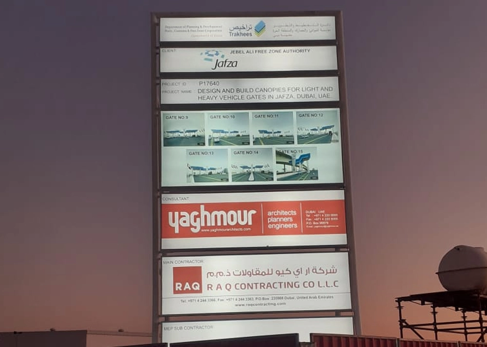 A high-quality sign board Dubai displaying a custom business logo with vibrant colors and clear typography.